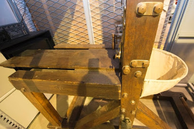 The original guillotine that was used to decapitate Hans Vollenweider in 1940. It is now on display in the Lucerne History Museum.