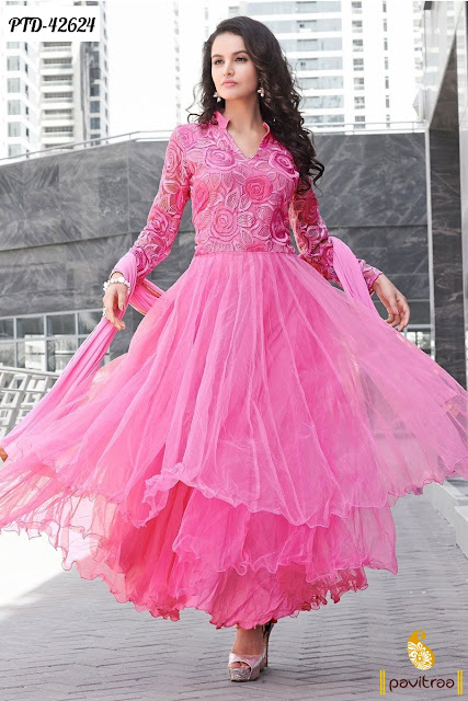 Pink Floor Length Gown Style Anarkali Suit