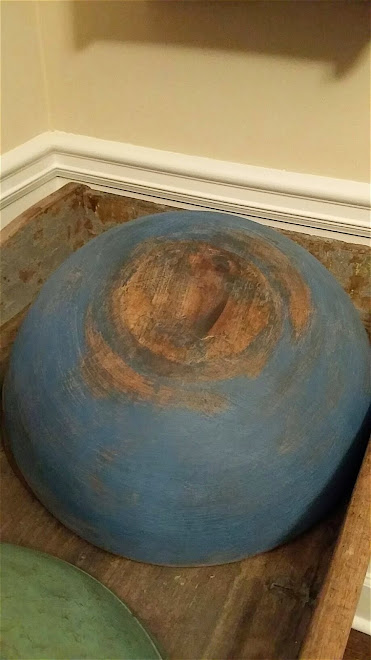 Large wood bowl painted and distressed to look old