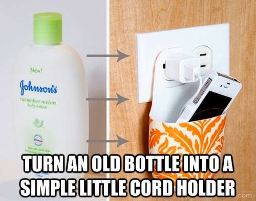 Turn an old bottle into a simple little cord and phone holder while it is charging