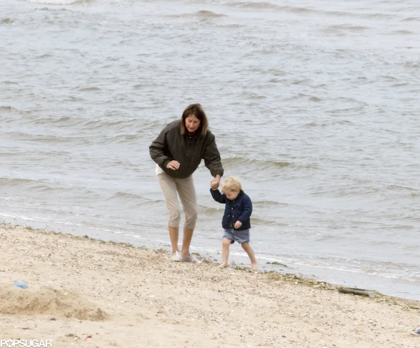 Prince George with Carole Middleton on the beach