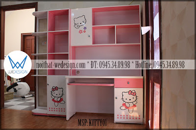 Bộ nội thất Bàn học - Giá kệ sách chủ đề Mèo Hello Kitty MSP: KITTY01