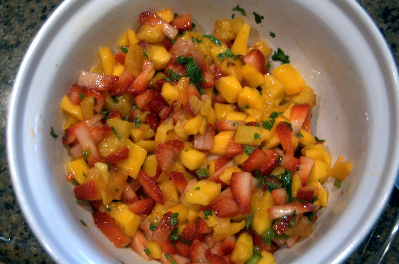 Day 154 Seasoned Tilapia with Grilled Peach, Strawberry & Mango Salsa