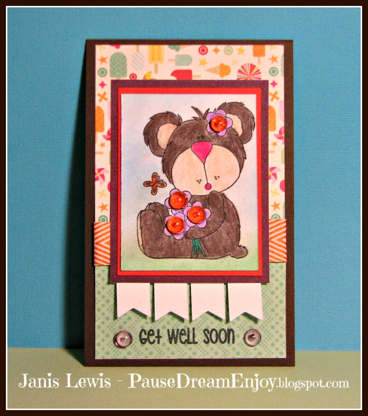 Pause Dream Enjoy Get Well Soon Teddy with Flowers