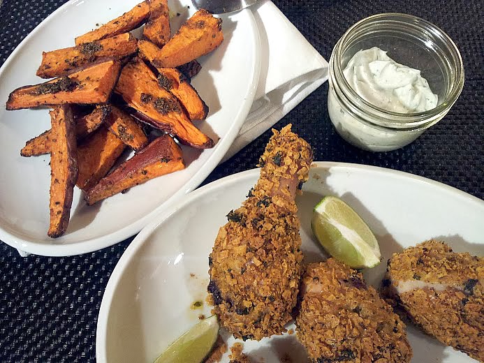 red or green? Oven Fried Tortilla Chicken Drumsticks