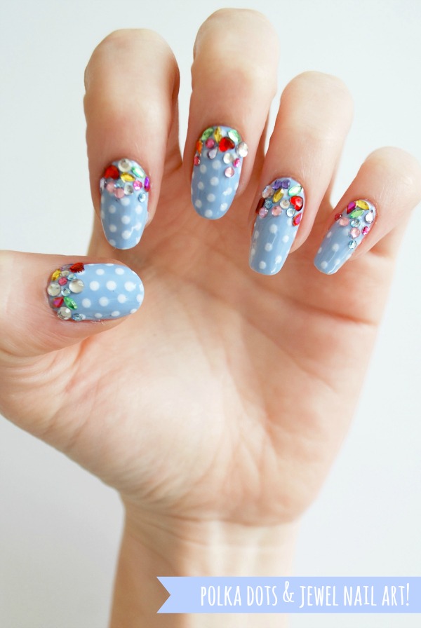 Spring Polka Dot Gemstone Nail Art Burkatron Spring Polka Dot Gemstone Nail Art