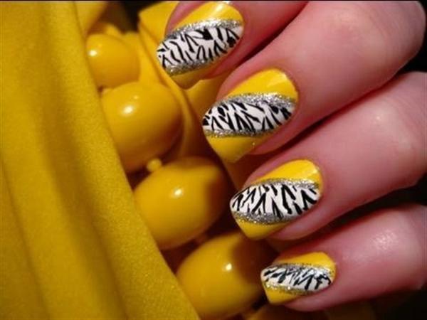 yellow nail art design violet