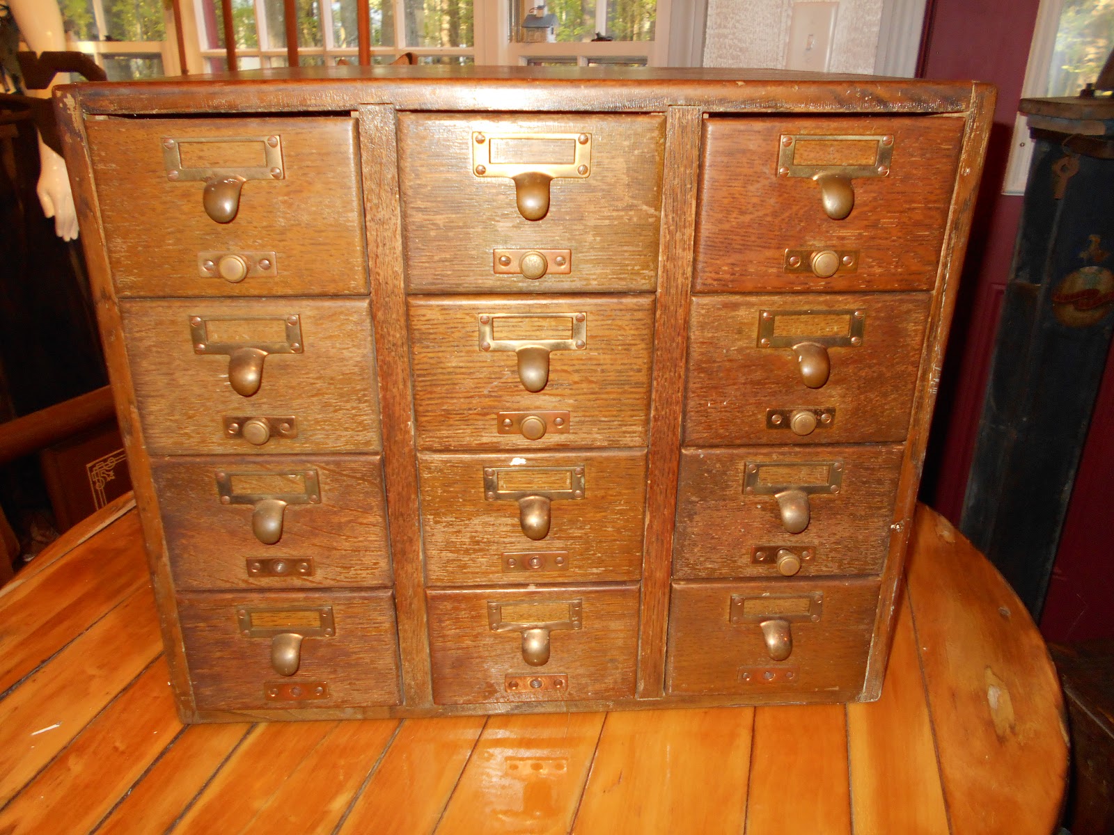 Log Cabin Antiques & Gifts Wooden library card file