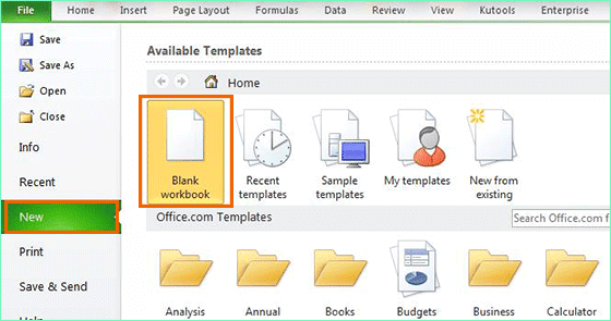 open new blank workbook