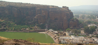 View of Badami Cave complex from the hilltop