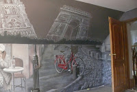 Aranżacja ściany w pokoju barowo-imprezowym, obraz malowany na ścianie 3D