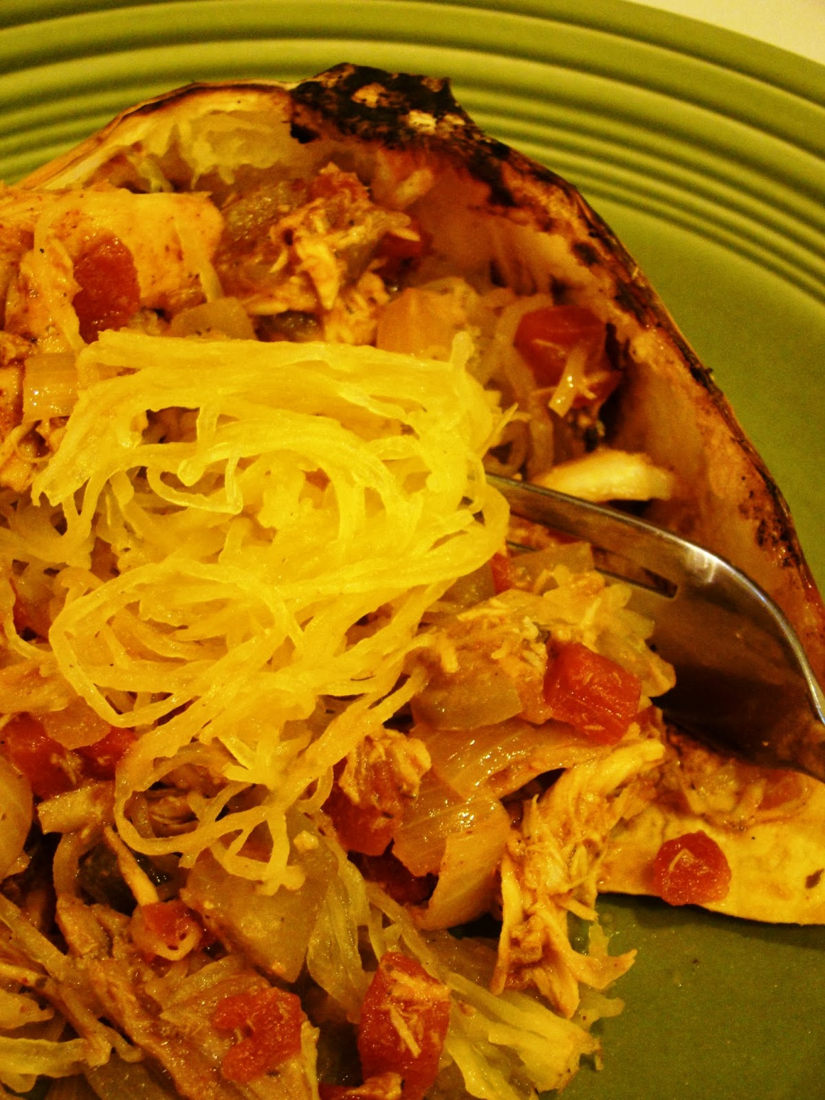 Soup Spice Everything Nice BBQ Spaghetti Squash with Pulled Chicken