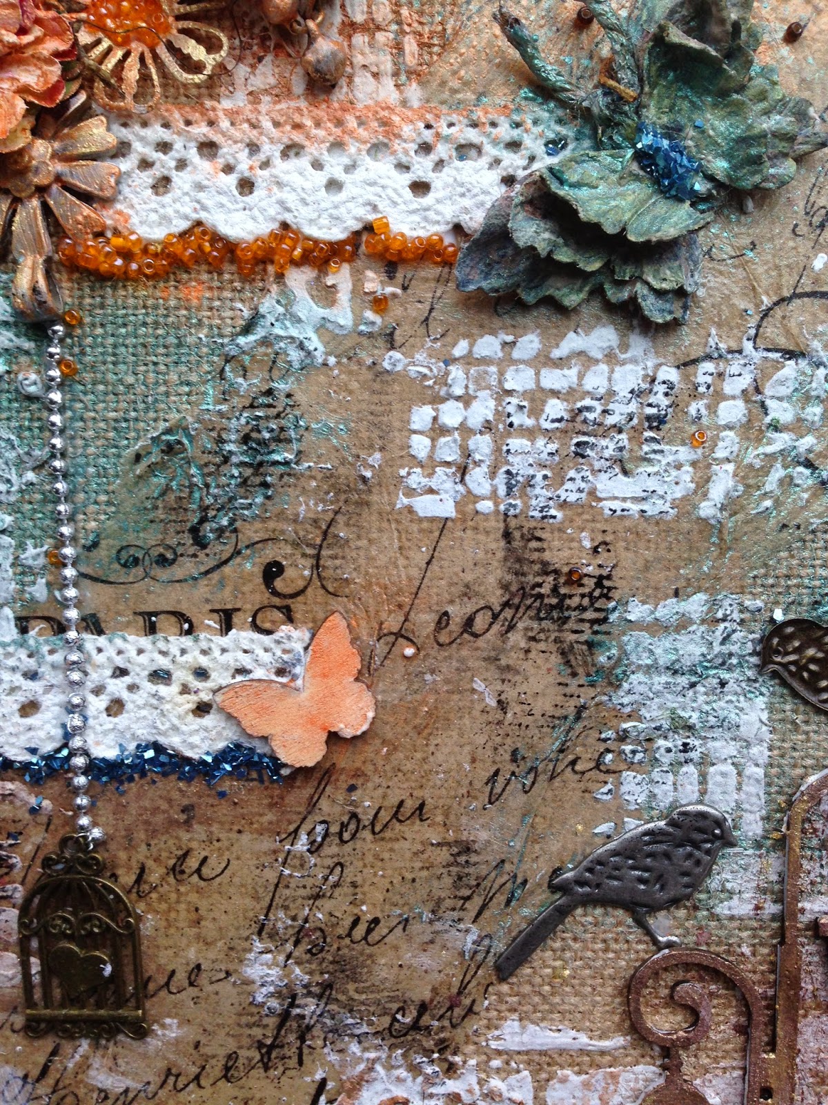 Butterflies N' Buttons Burlap Canvas Mixed Media Art