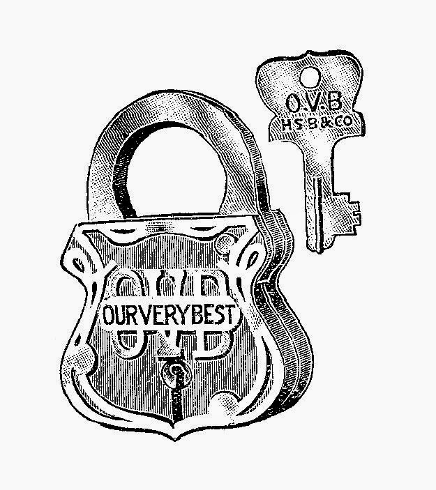 Antique Images: Free Digital Image Transfer of 3 Vintage Lock and Key Clip  Art