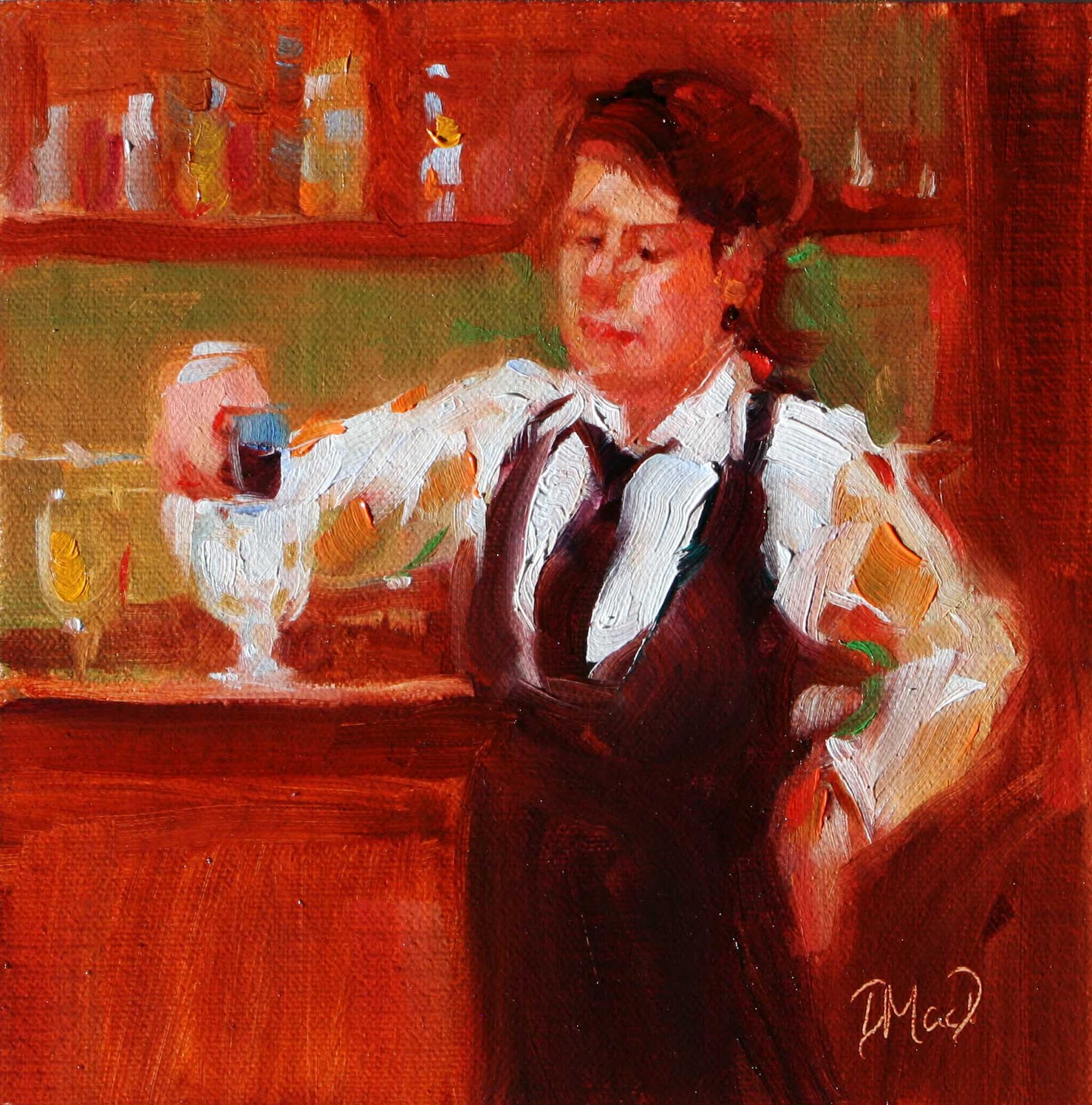 DAILY PAINTING Donna MacDonald Bartender Painting by Donna MacDonald