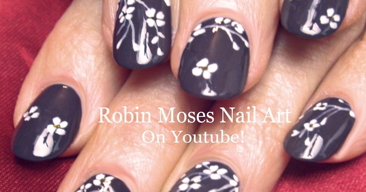 Robin Moses Nail Art Nail Art with Cherry Blossoms in White on Taupe