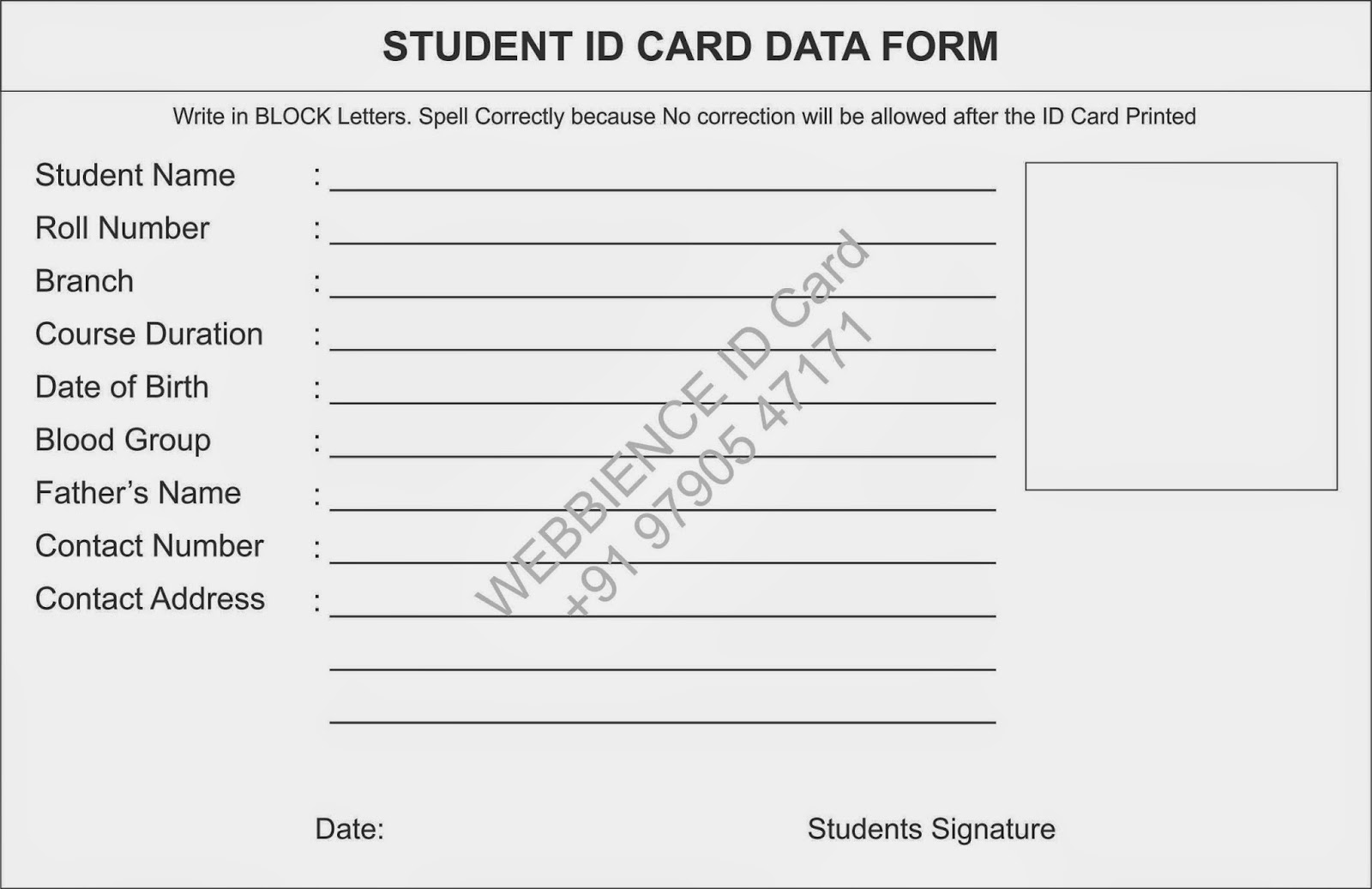 template galleries college student id card data form