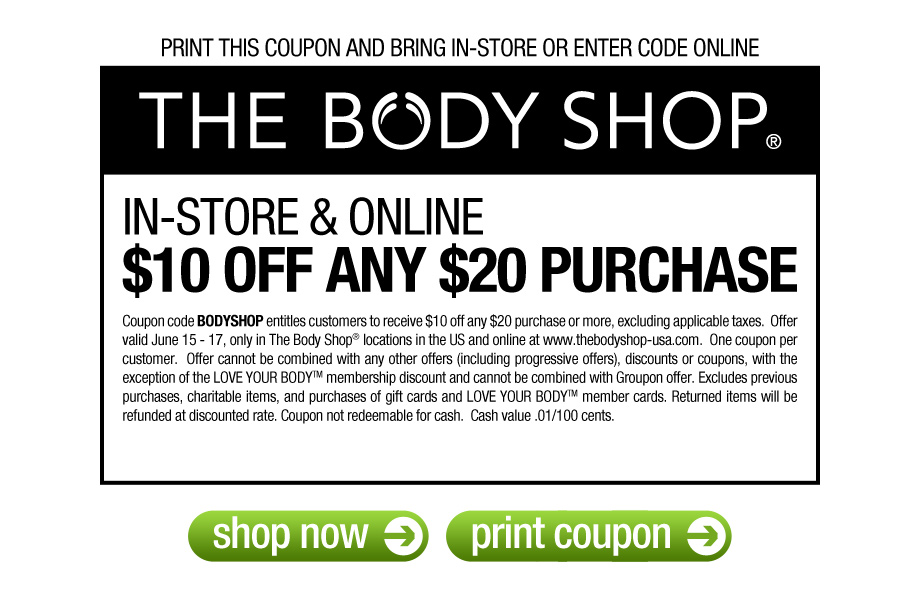 FREE IS MY LIFE COUPON 10 off a 20+ purchase at The Body Shop 6/