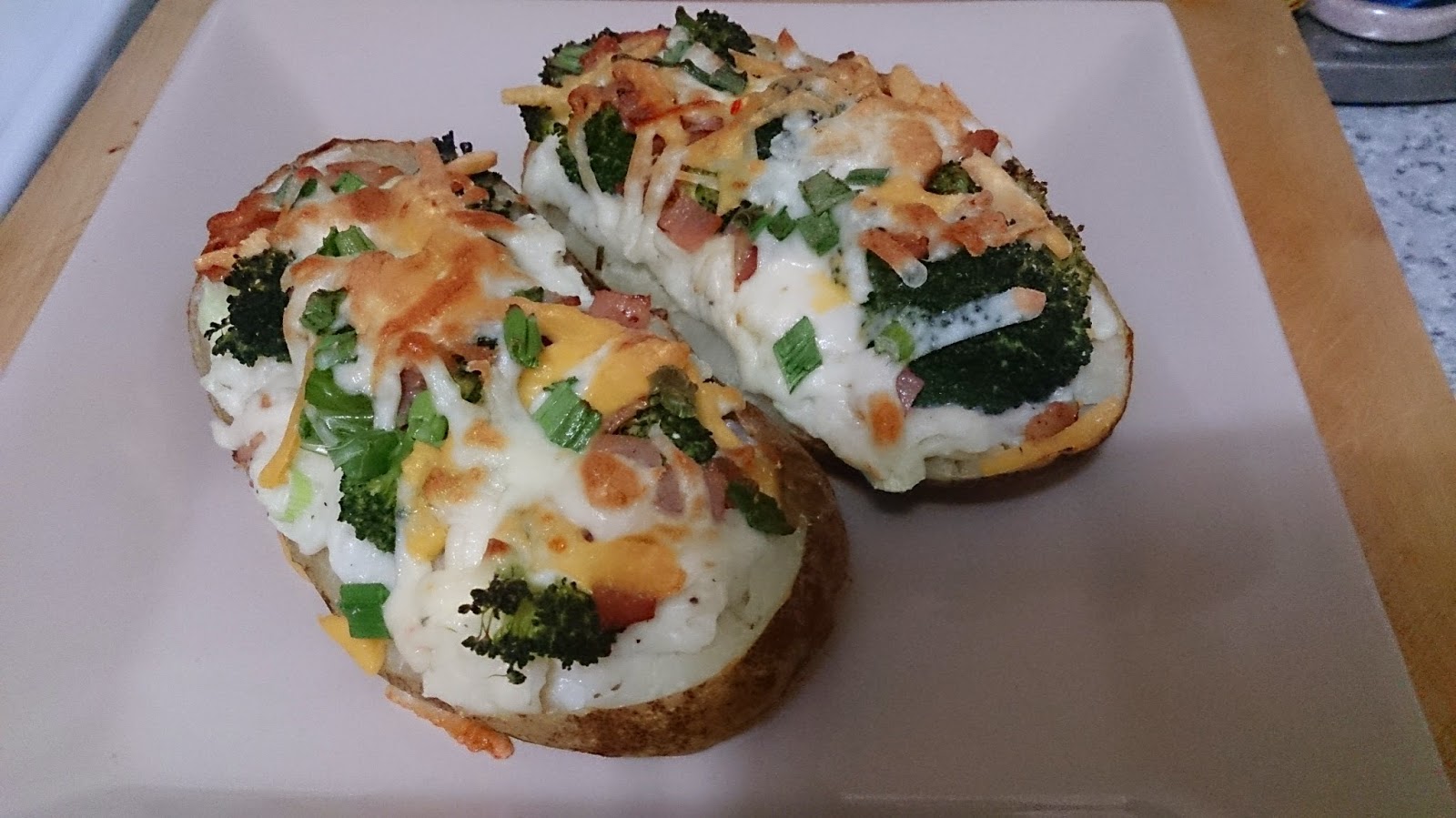 Suzanne's Kitchen Double baked potatoes with broccoli, bacon and cheese