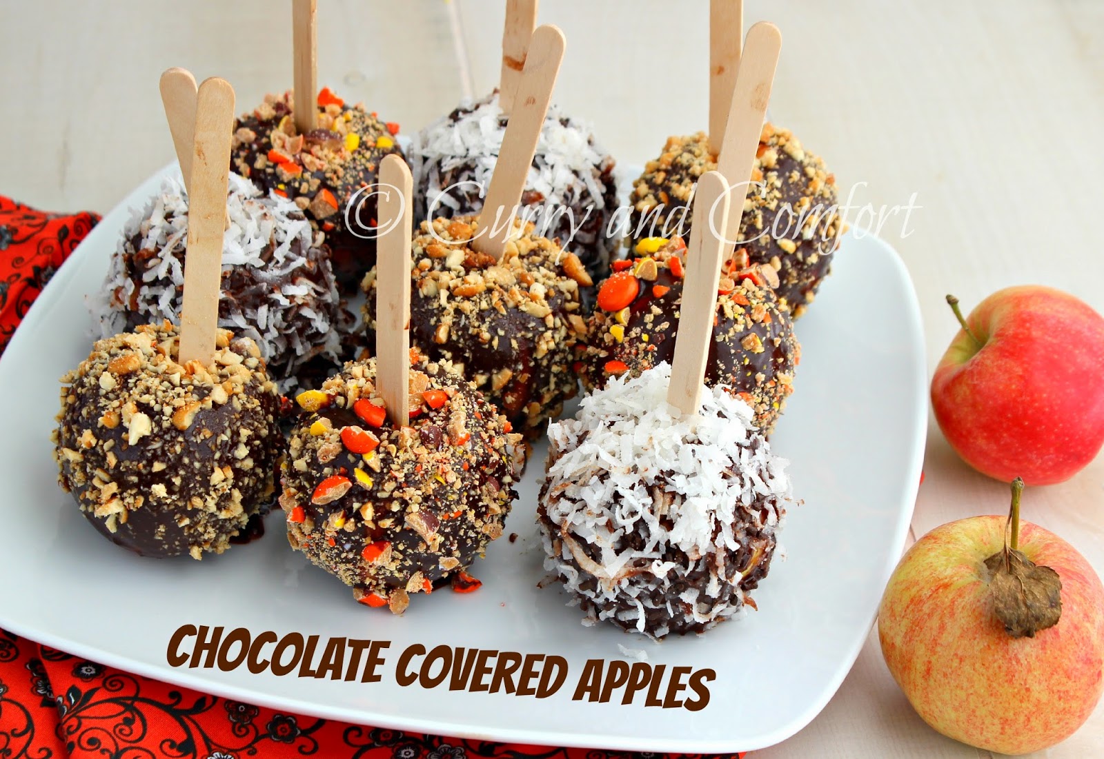 Kitchen Simmer Chocolate Covered Apples with Nuts, Candy and Coconut