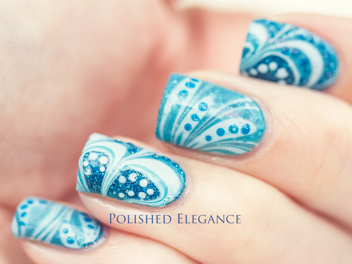 Blue and Black Rose Water Marble Nail Art - wide 8
