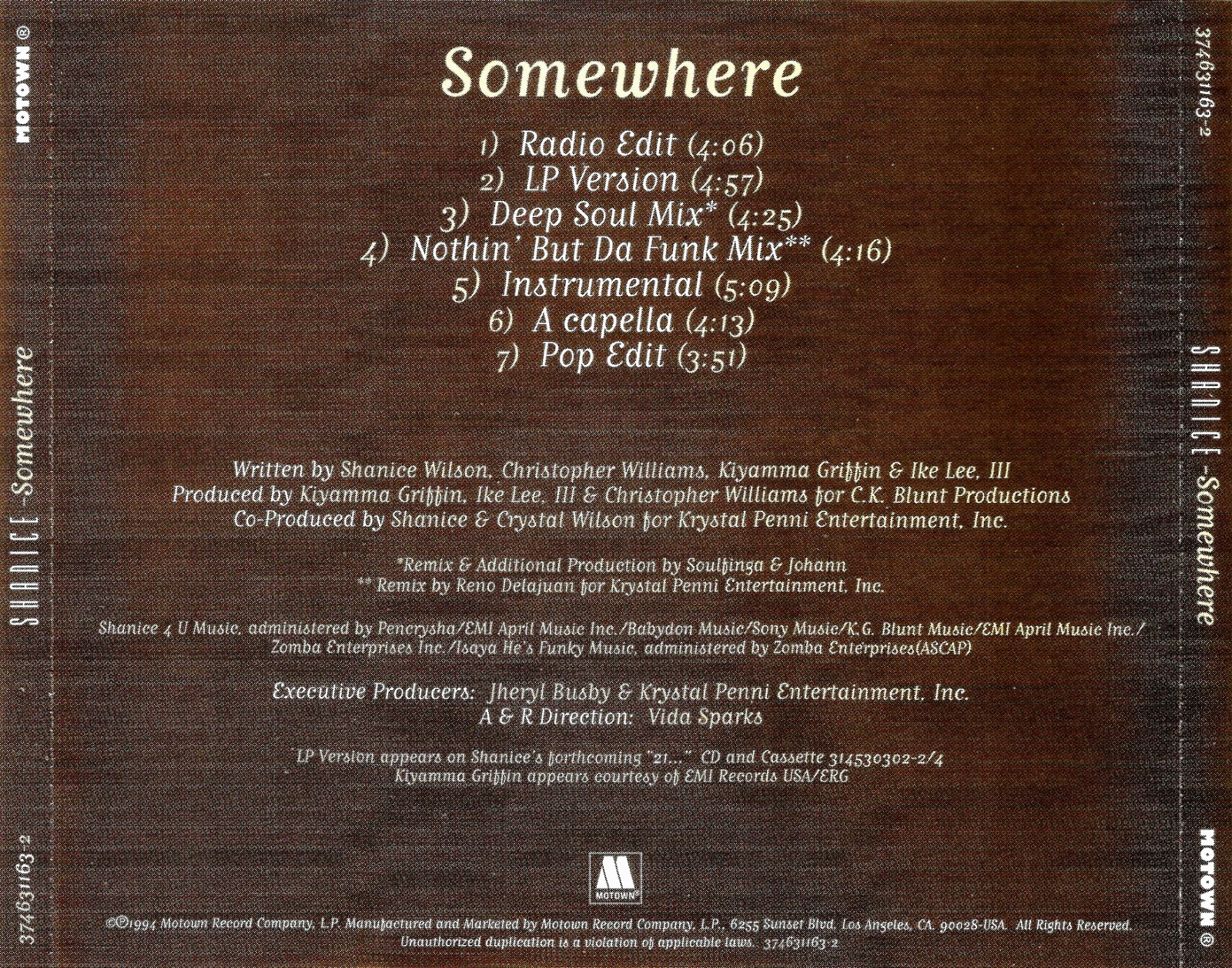 THE CRACK FACTORY ShaniceSomewhere(Promo_CDM)1994Y2H_INT