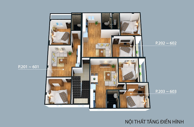Mặt bằng điển hình từ tầng 2 đến tầng 6 của chung cư Đông Ngạc 4C