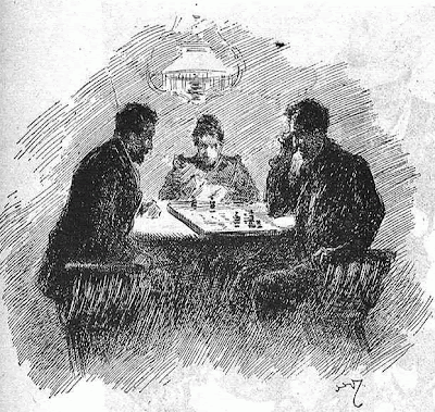 Dibujo de una partida de ajedrez en 1897