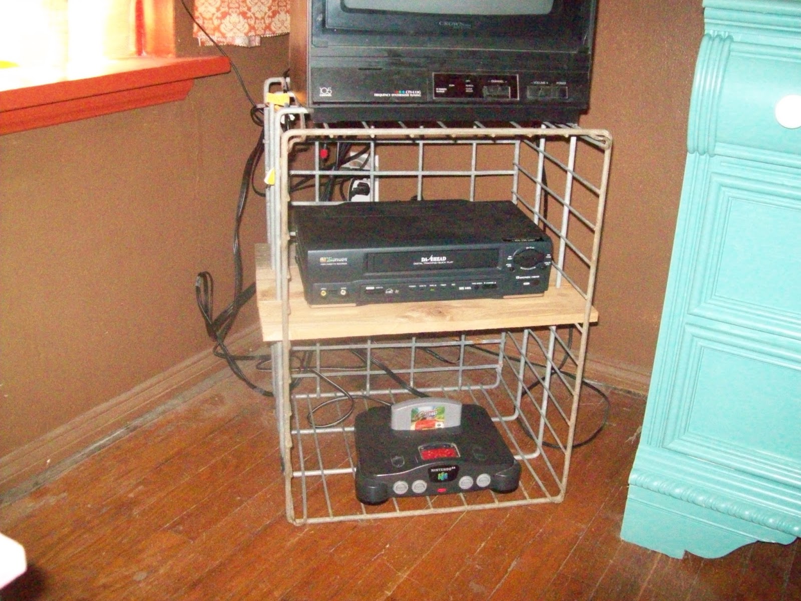Shabby Pink Bungalow Wire Milk Crate Turned TV Stand
