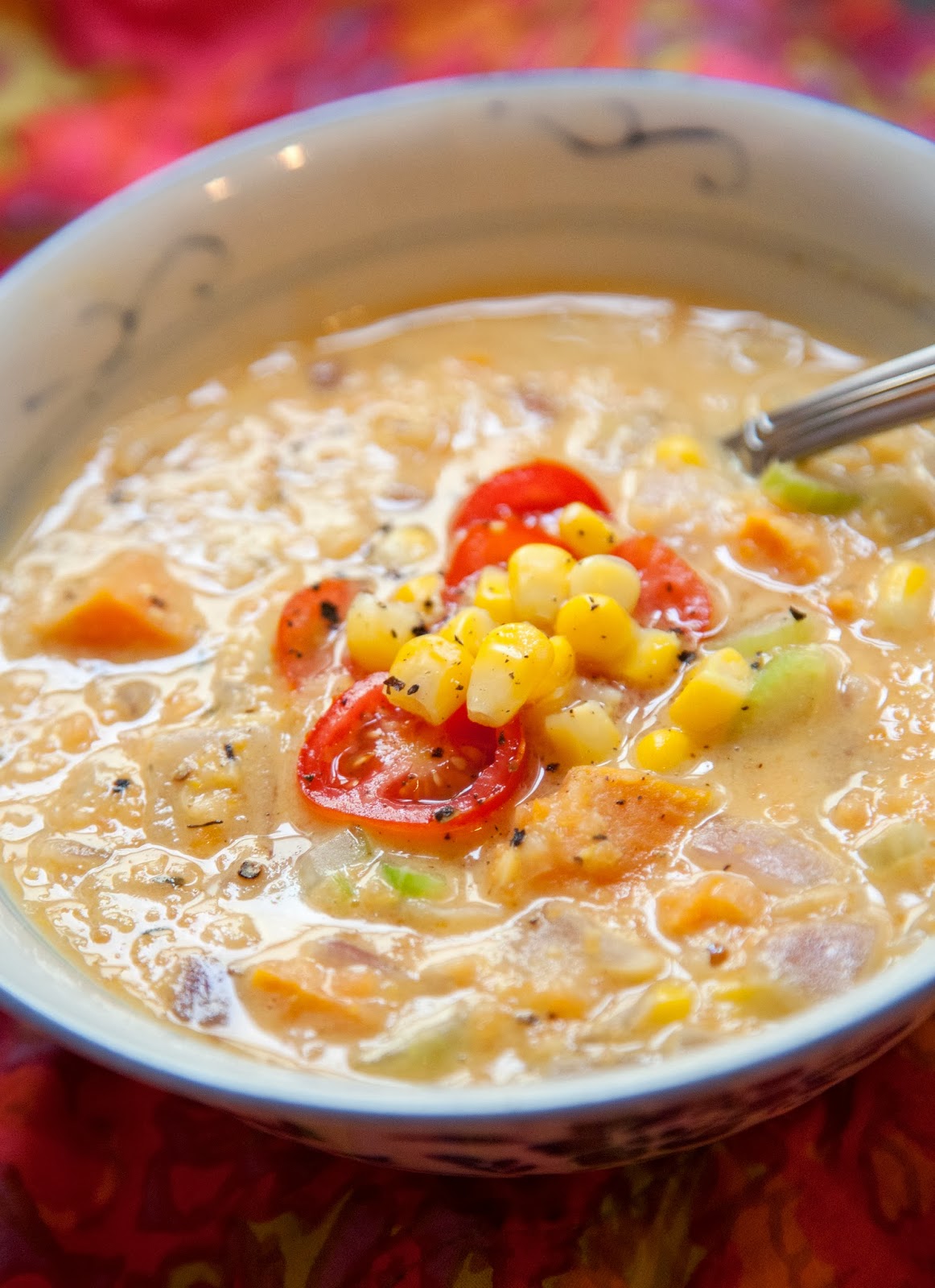 Food That's De! Coconut Sweet Potato Corn Chowder