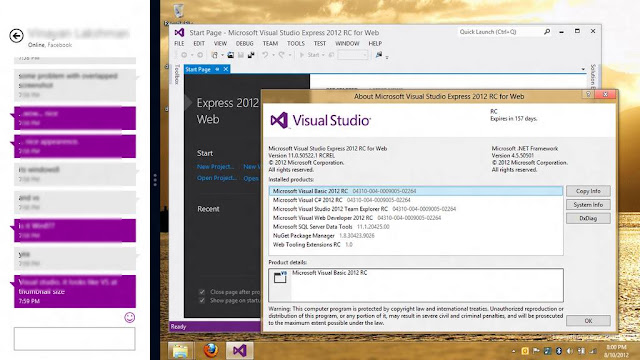 docked message app and visual studio express for web