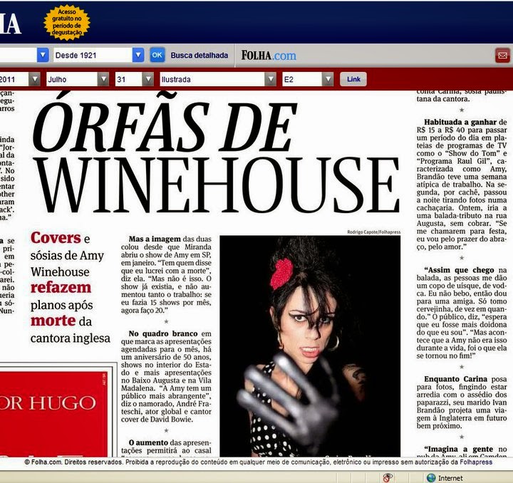 Sósia Amy Winehouse - Jornal Folha de São Paulo