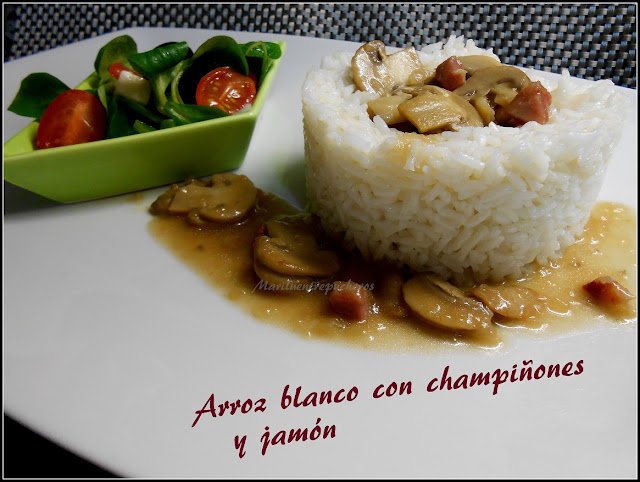 Arroz Blanco Con Champiñones Y Jamón
