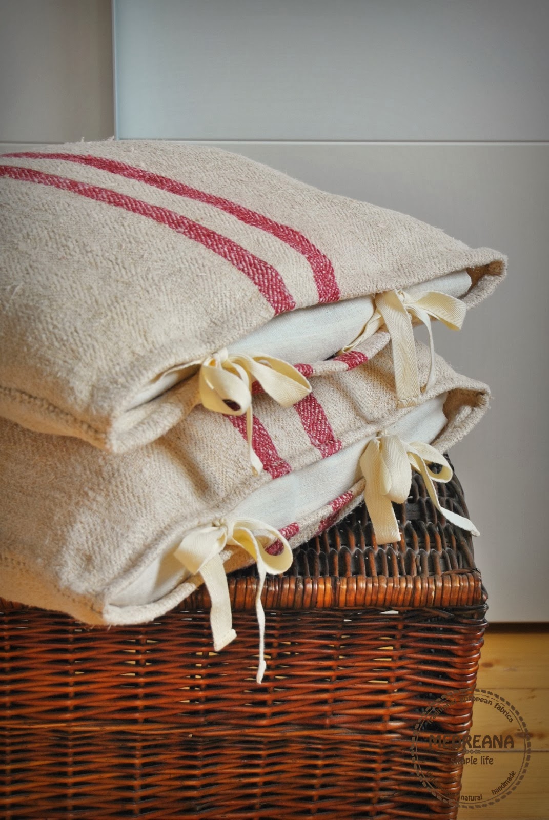 Medreana Vintage Authentic Grain Sack Pillow Cover/Antique hemp linen/Red Stripes/Pillow Sham