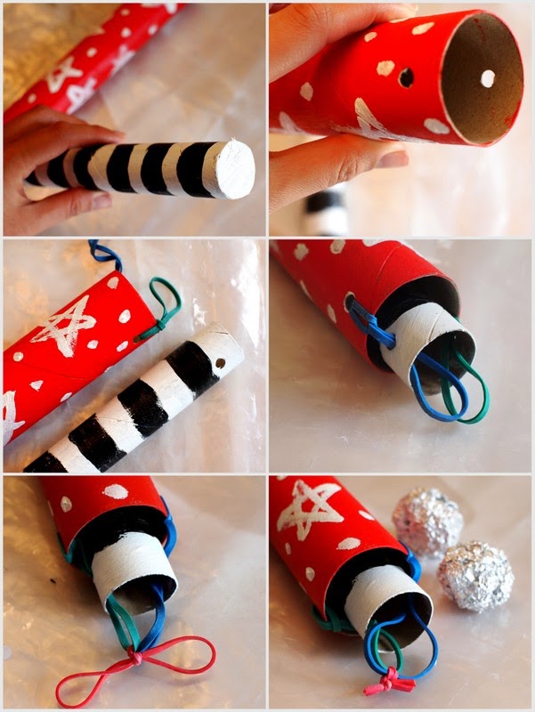 DIY Cardboard Rocket Launcher Toy Pink Stripey Socks