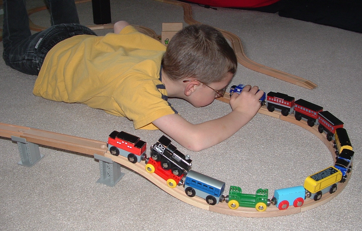 Caffeinated Autism Mom Wordless Wednesday Playing with trains