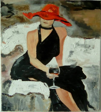žena sa vinom 1 ulje na platnu 40 x 50-umetnička slika-jasmina miletić đorđević slikar ikonopisac