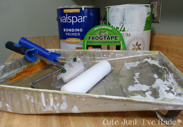 How to Paint Laminate Cabinets - Part Two - Supplies: bonding primer, paint, rollers, tray