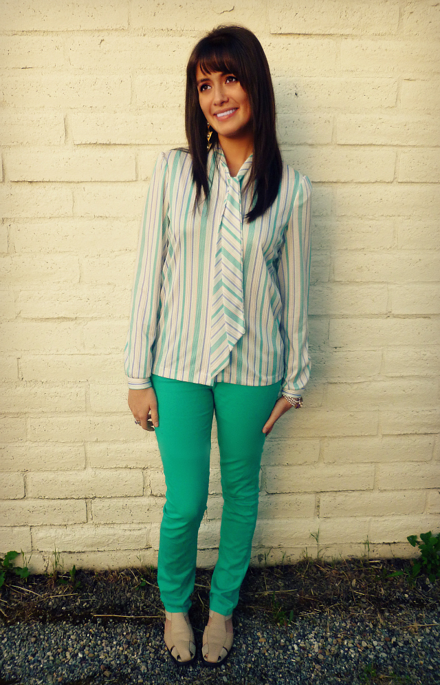 Mint green pants and pastel striped shirt Dearest Lou