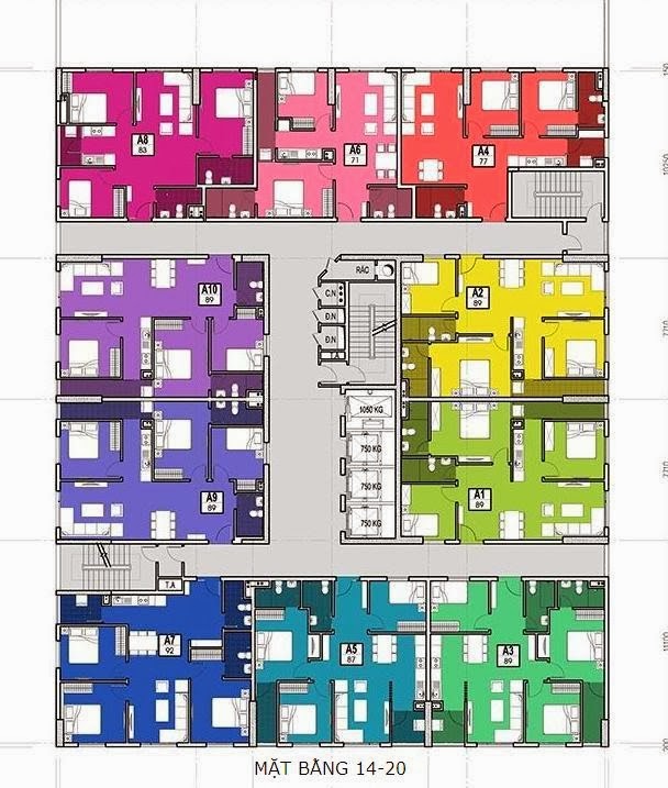 mặt bằng tầng 14-20 chung cư 283 khương trung bộ công an