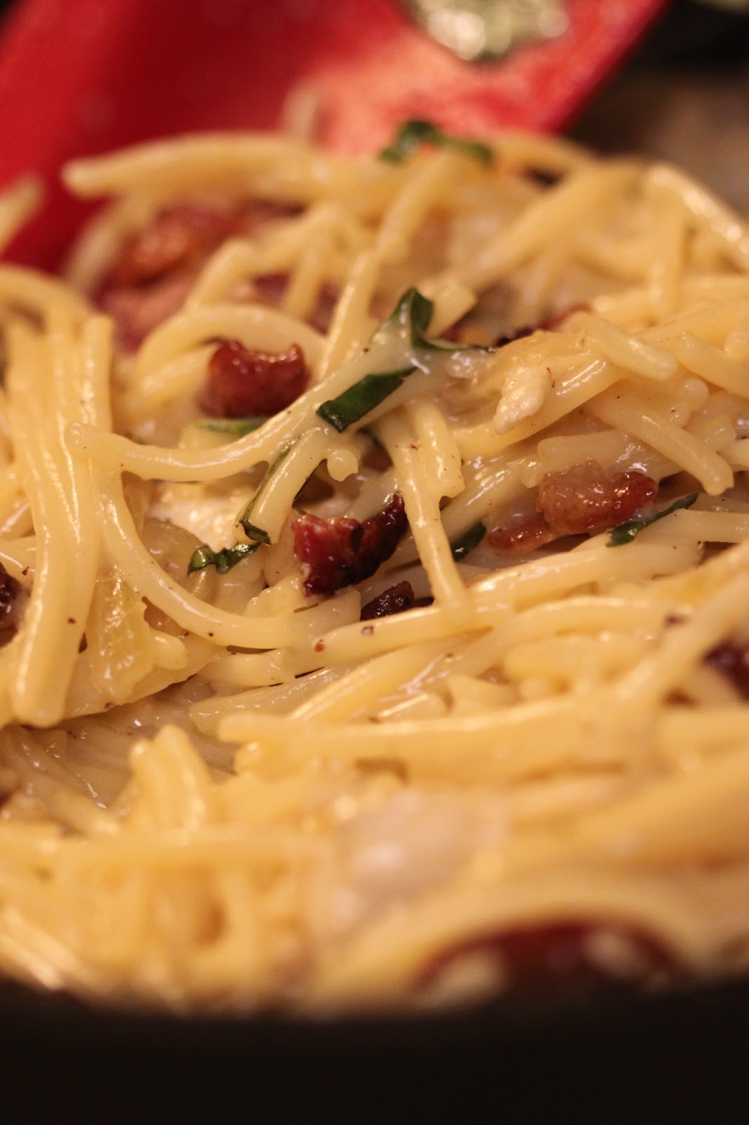 Tortillas and Honey Brie, Bacon and Basil Pasta