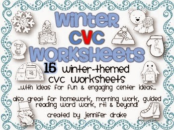 http://www.teacherspayteachers.com/Product/Winter-CVC-Worksheets-15-Sheets-for-Fun-Centers-Morning-Work-Homework-Etc-489281