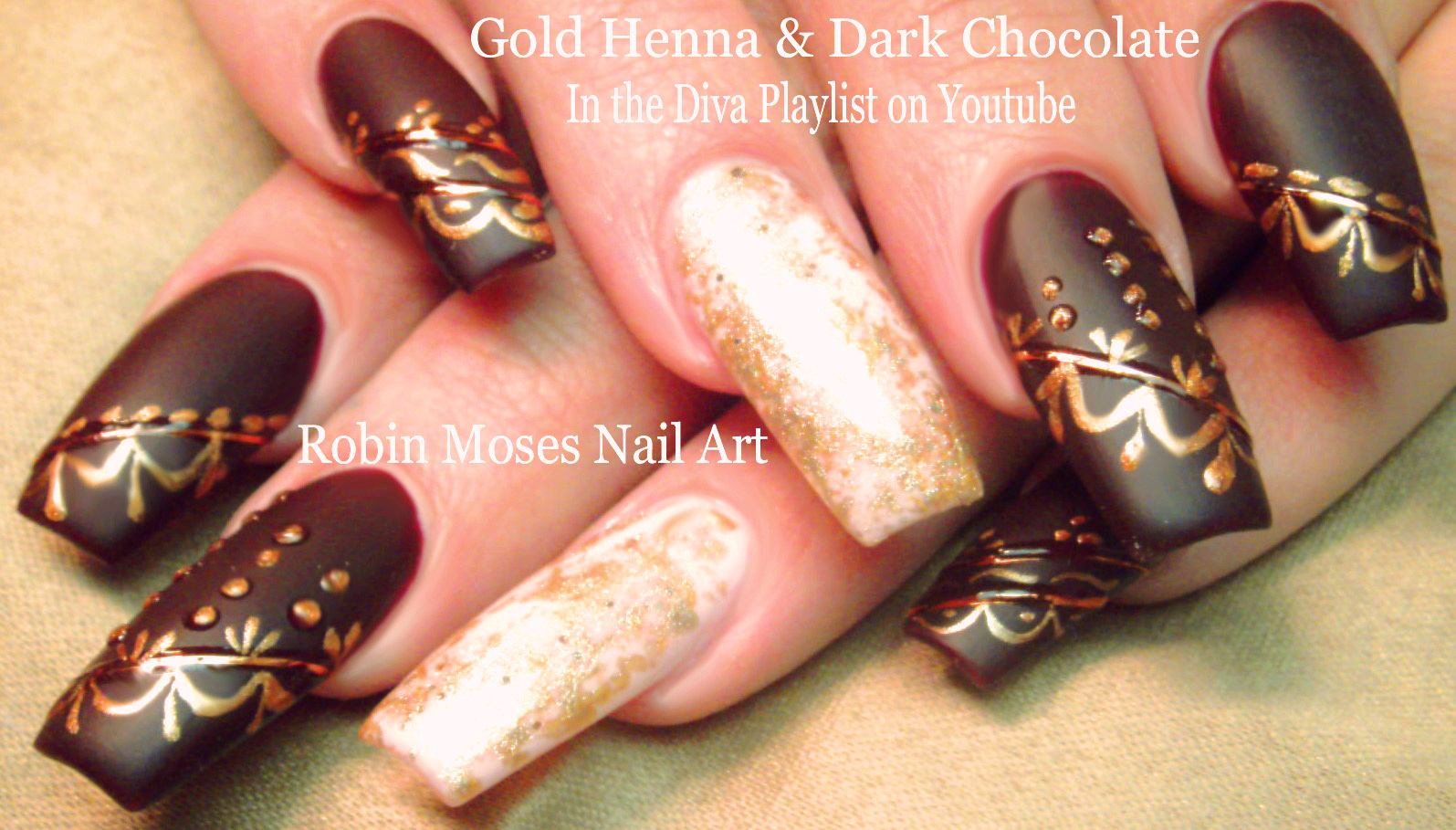 Nail Art By Robin Moses Dark Matte Red Nails With Henna And