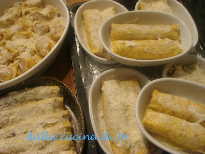 cannelloni di crespelle al cotto, mortadella e ricotta