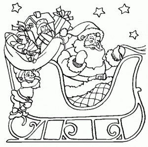 DIBUJO POR NAVIDAD - PAPA NOEL EN SU TRINEO PARA COLOREAR Dibujo de Papa Noel en su trineo para colorear y pintar