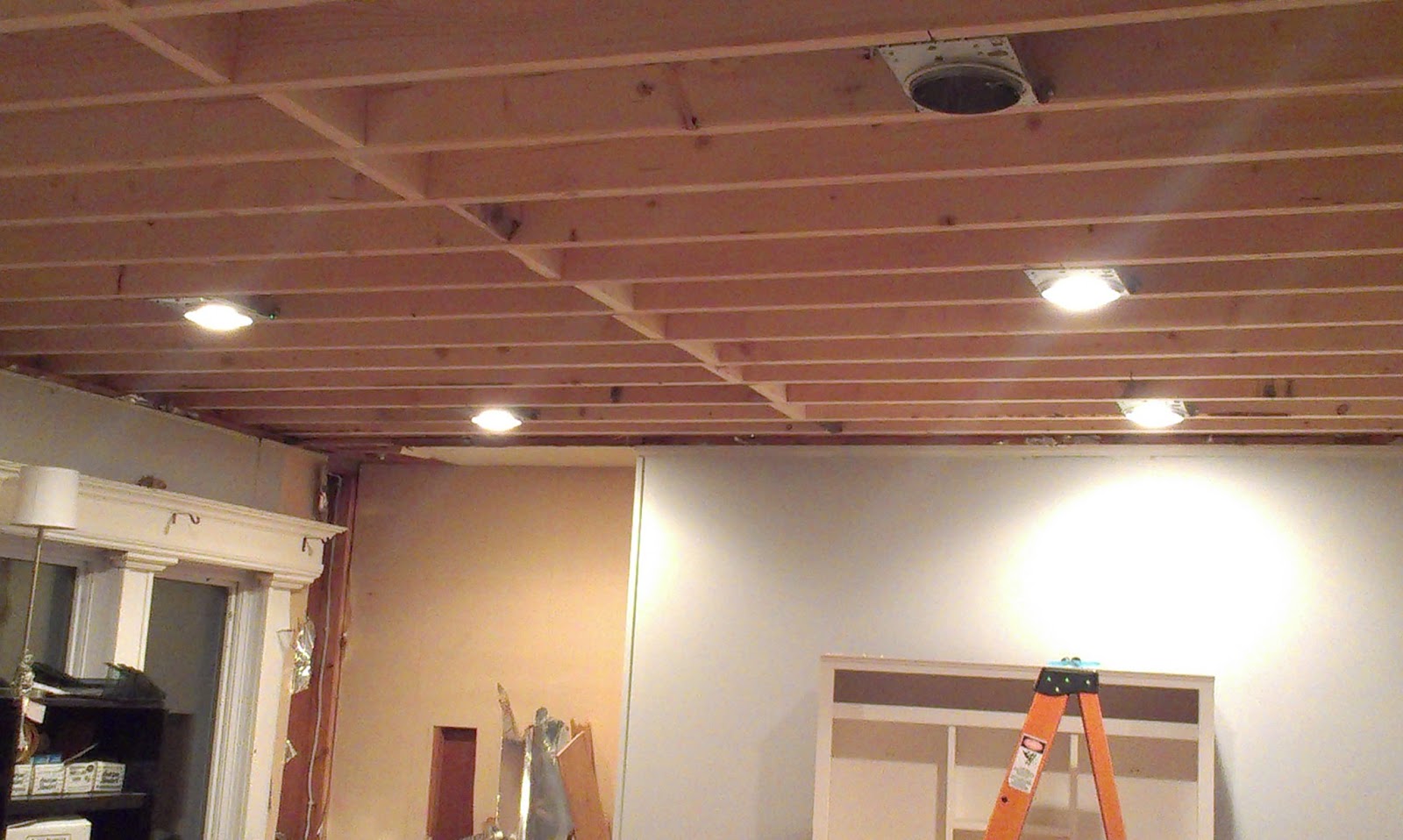 Elephant Buffet I Can See Clearly Now The Wall Is Gone Before Having Never Lived Anywhere That Had Recessed Lighting I Loved The Upgrade Couldn T Wait To Get Ceiling Drywalled And Painted Install Trim