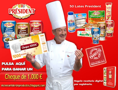 Sorteo gratis Queso Cocina President Cheque 1000 Euros, lotes de productos gratis, recetario gratis