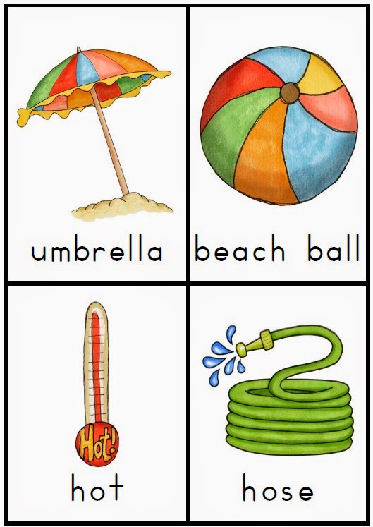Summer Themed Vocabulary Cards with Record Sheets