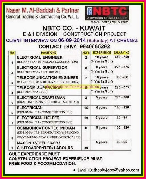 NBT Co Kuwait construction project job Vacancies Free food and Gulf Jobs for