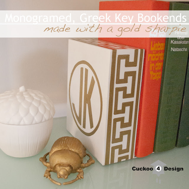 monogramed greek key bookends DIY greek key project by cuckoo4design